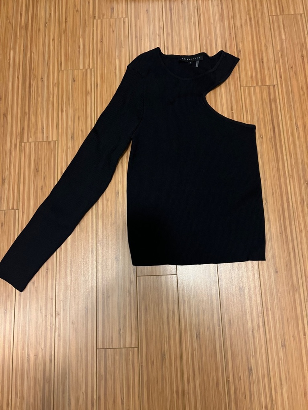 Endless Rose Black One-Shoulder Ribbed Knit Top
